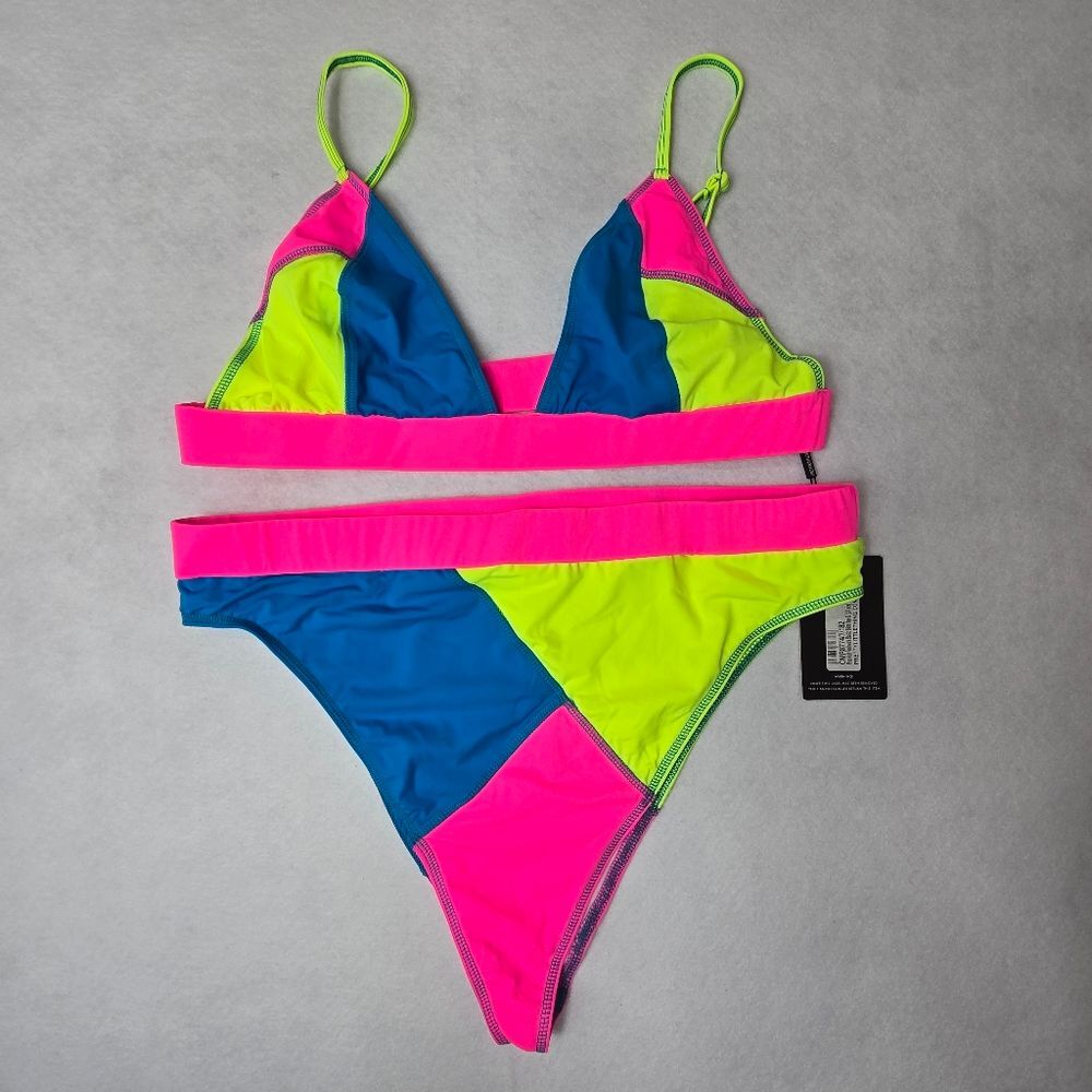 Pretty Little Thing Multicolor Patchwork Bikini Set Plus